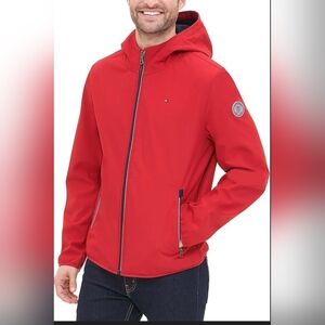 NWOT Tommy Hilfiger Men's Vibrant Red Hooded Windbreaker with Fleece